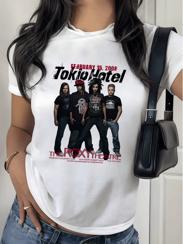Camiseta Negra Mujer con Diseño de Banda Musical Tokio Hotel,Estilo Casual y Cómoda,220g,Ideal para Fans de la Música.