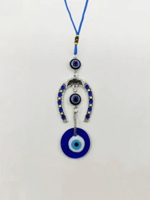 1 pieza Llavero colgante con decoración de ojo de demonio y herradura con cristal de ojo azul, amuleto de la suerte con forma de ojo de demonio y herradura con decoración de cristal azul