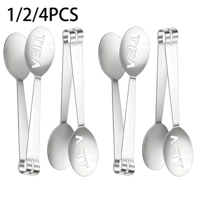 1/2/4pcs Stainless Steel Tea Bag Squeezer Clips, Ice Tongs, Strainer Clips, Snack & Fruit Clips