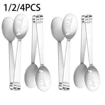 1/2/4pcs Stainless Steel Tea Bag Squeezer Clips, Ice Tongs, Strainer Clips, Snack & Fruit Clips