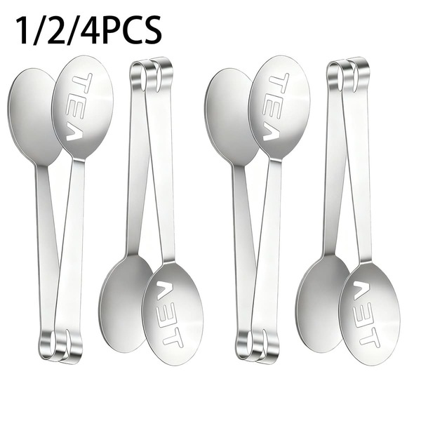 1/2/4pcs Stainless Steel Tea Bag Squeezer Clips, Ice Tongs, Strainer Clips, Snack & Fruit Clips