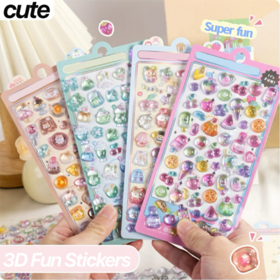 3D立体贴纸、小巧新鲜水果软糖卡片图案、可爱卡通贴纸和水晶手机壳装饰贴纸