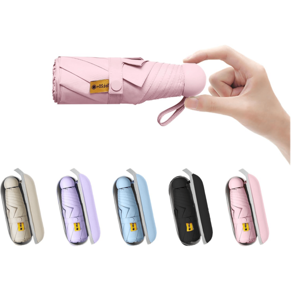 Travel Mini Umbrella For Purse With Case Small Compact UV Sun Protection Sun Lightweight Tiny Pocket Manual Open Close Umbrella For Women Kids And Men