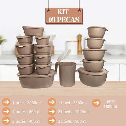 Kit Jogo de Cozinha c/15 Potes de Plastico Hermetico Resistente Ideal para Armazenar Alimentos+Jarra
