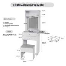 Tocador con 3 Espejos iluminados Ajustables, Juego de tocador para Espacios pequeños, tocador con Panel Plegable para Dormitorio - Blanco - Ver 2