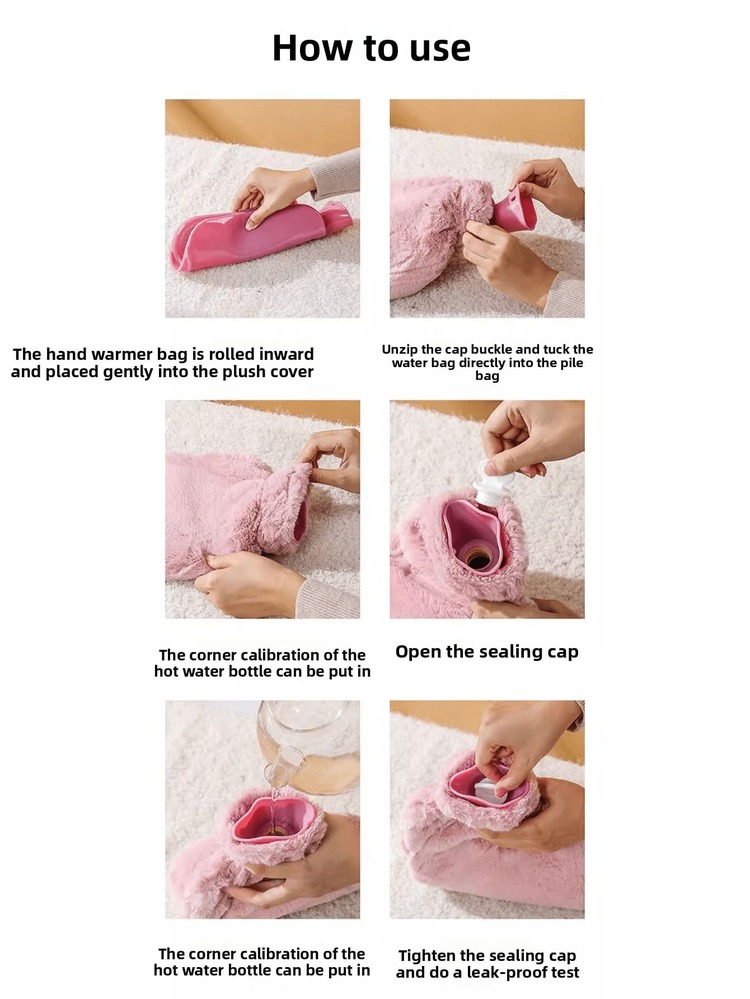 1pc 2000ML Hot Water Bag For Filling Water, Warm Water Bag For Girls, Hot Compress, Warm Hands, Cute And Plush Belly, Explosion-Proof And Foot Warmers - Multicolor - View 6
