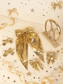 1/2/6pcs Vintage French Elegant Bow Knot Butterfly Clip With Long Ribbon, Gold/Silver Hair Clips, Suitable For Gatherings And Parties - Multicolor - View 3