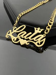 Customized Dainty Nameplate Necklace, Custom Name Stainless Steel Necklace, Personalized Nameplate, Golden Love Gold Name Necklace, 18K Gold Filled Name Necklace,Suitable For Women, Personalized Gift For Friends, Couples And Family, Special Design Birthday Gift Jewelry Gold Stylish,Fall Fashion,Vintage,Unisex,Simple,Casual,Hipster,Goth,Punk Custom,Personalized,Unique Ideal Gifts For Her Her,Boyfriend,Girlfriend,Dad,Mom,Family,Friends,Pets,Son,Daughter,Grandparents For Anniversaries,For Valentine's Day,For Mother's Day,For Birthdays,For Graduation,For Father's Day,For Weddings,For Daily Wear,For Party,For Prom - 彩色 - 查看 18