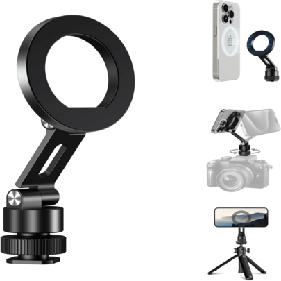 Aluminum Magnetic Camera Phone Mount With 360�� Rotatable Cold Shoe Base, MagSafe  Tripod Mount Adapter Wit...