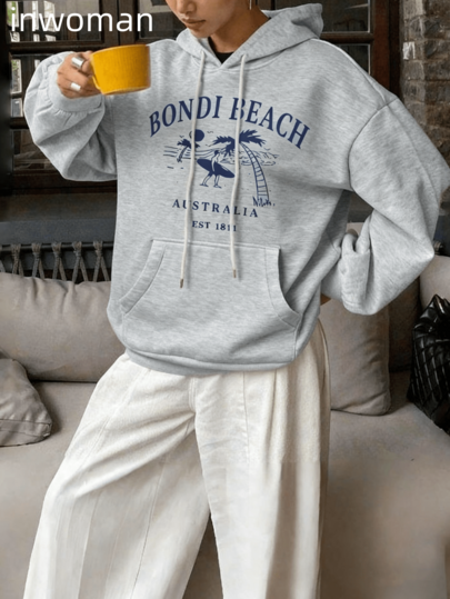 Inwoman Fall Clothes For Women Back To School Oversized Women Grey Hoodies Long Sleeves Sweatshirts Sweat Cute Hoodies