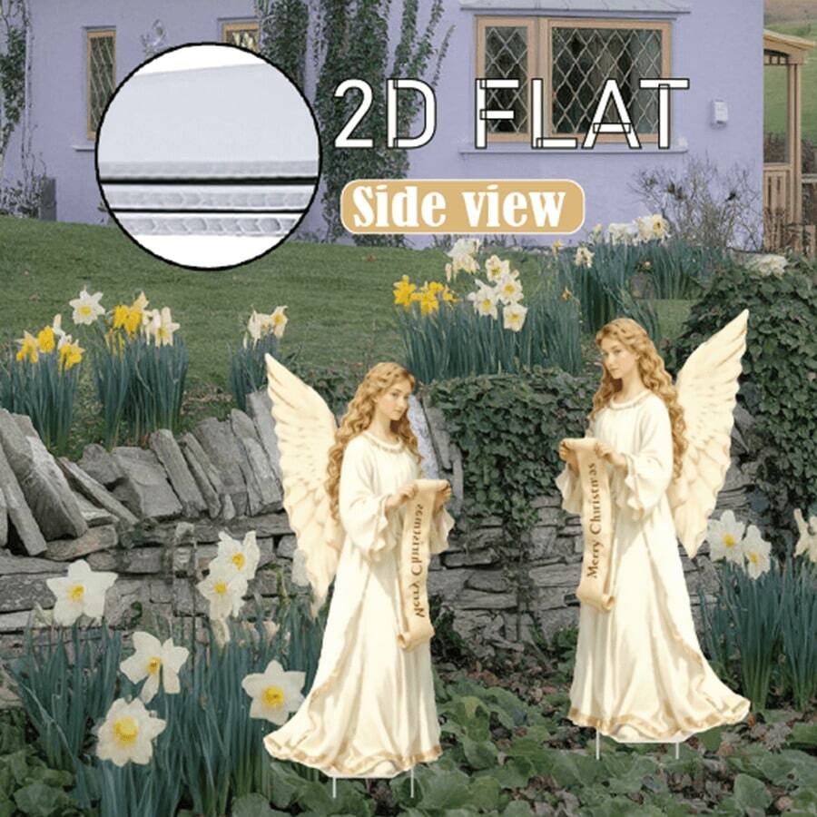 2D Flat Set Of 2 Christmas Party Angel-Themed Decorations, Angel-Shaped Outdoor Holiday Plastic Decorations For Garden Stakes, Outdoor Merry Christmas Yard Decorations, Holiday Yard Decorations, Christmas Lawn Decorations - Multicolor - View 1