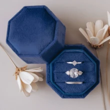 1pc Customized Wedding Velvet Ring Box, Double/Triple Slot Jewelry Storage, Engagement Proposal, Wedding/Anniversary Gift, Elegant Living, Forever Love, Aesthetic Ring Display Case, Unique Gift, Personalized Gift, Bridal Shower Gift, Flat Lay Props - Multicolor - View 32