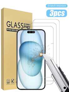 3片装全屏钢化玻璃屏幕保护膜，触控灵敏，防裂、防指纹、防气泡、防刮花，兼容 17、15、15 Pro、15 Plus、15 Pro Max、16 Pro Max、16、16 Plus、16 Pro、14 Pro Max、14、14 Plus、14 Pro、13 Pro Max、13、13 Pro、12、11、XR、XS、XS Max、6/7/8 Plus等机型。钢化玻璃材质，防护力强，经久耐用，适用于各种手机壳。