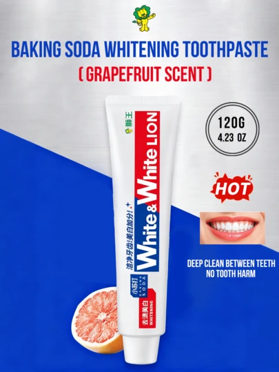 LION Baking Soda Whitening Toothpaste [Grapefruit Scent] 120G/4.23OZ, HOT Purity Baking Soda Breaks Down Stubborn Stains, Deep Cleans Between Teeth No Harm, Gentle Alkaline Foam, Fresh Grapefruit Breath, Daily Whitening For Brighter Teeth
