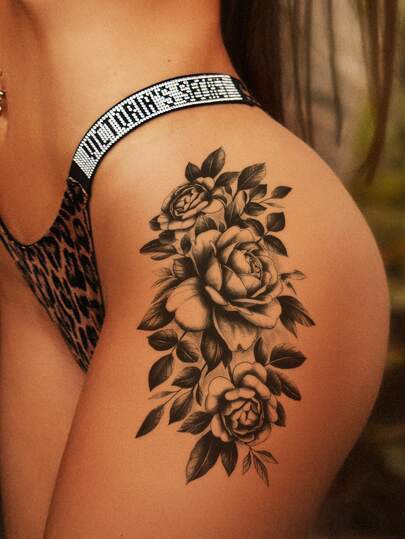 STARTTOOS 大型花卉手臂纹身贴纸 - 暗黑系时尚个性化临时假纹身，适合DIY、动漫展、嘉年华、音乐节、情人节、派对节日礼物，防水逼真纹身贴纸，可用于性感的大腿、胸部、腹部、背部、肩膀、锁骨、身体皮肤等部位。