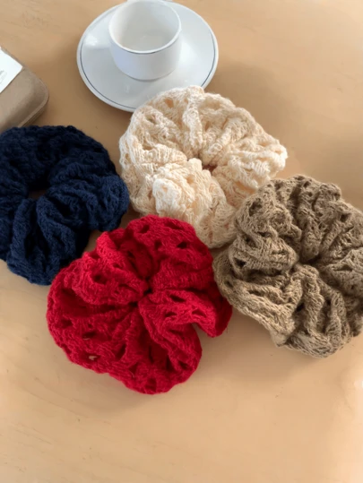 1pc Vintage Knitted Knitted Hair Scrunchie, Versatile Chunky Hair Tie, Elegant Hair Accessory