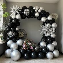 Silver And Black Balloon Garland Arch Kit, Including Black And Silver Balloons, Glitter Balloons, Exploding Star Foil  Balloon, Reusable Birthday Party Decorations - Multicolor - View 4