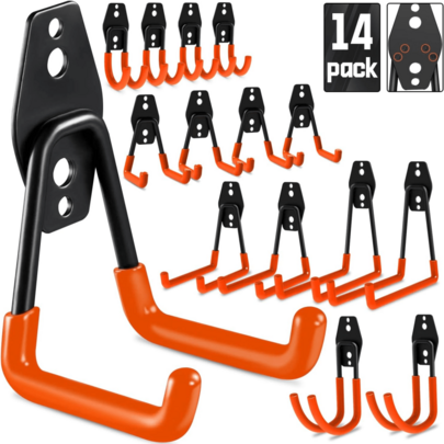 Garage Hooks Heavy Duty, 14 Pack Wall Mount Storage Hangers With Extra Welding Spots, Garage Organizer For Powe...