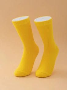 LUVLETTE 1 双女士休闲中筒袜，适合日常穿着、通勤、户外活动和旅行，秋季袜子 - 黃色 - 查看 8