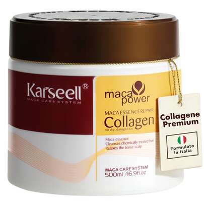  KARSEELL - Mascarilla Capilar con Colágeno Hidrolizado Aceite de Argán Extracto de Maca Peruana Proteínas Vegetales Tratamiento Hidratante Profundo Reparador Intensivo Nutritivo AntiFrizz Antiencrespamiento Acondicionador Brillo Suavidad Sedosidad Protección del Color Reparación Fibra Capilar Puntas Abiertas Fortalecedor Cabello Seco Dañado Teñido Quebradizo Débil Rizado Ondulado Liso Grueso Fino Todo Tipo de Cabello Sin Parabenos Sin Siliconas Resultados Inmediatos 500ml