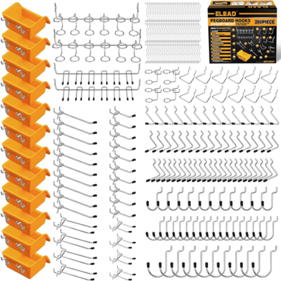 260 Piece Pegboard Hook Set, For 1/8 And 1/4 Inch Peg Board Organizer Accessories With Pegboard Bins For Organizing ...