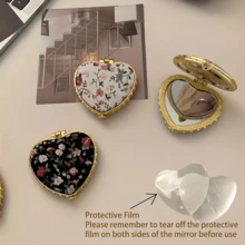1pc/2pcs Portable Heart-Shaped Folding Makeup Mirror With Cute Fabric Case & Printed Pattern - Double-Sided Cosmetic Mirror, Ideal Gift For Women, Girls, Mothers, Friends & Wives, Compact Mirror, Vanity Mirror For Home, Travel