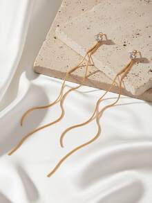 2pcs Minimalist Punk Style Stainless Steel Pointed Pendant Tassel Earrings, Suitable For Daily Wear