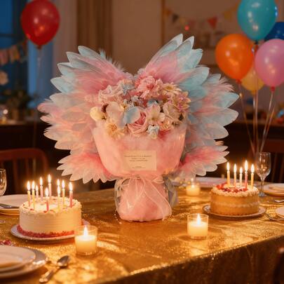 天使翅膀造型包装纸，适用于情人节花束、婚礼花艺布置材料