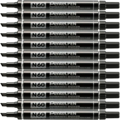 PEN Permanent Marker Chisel Point Black Ink, Box Of 12 Markers (N60A)