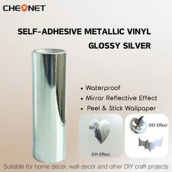 1 rollo de pegatina autoadhesiva metálica brillante de color plateado, película reflectante de acero inoxidable falso, decoración del hogar, decoración de pared, estilo de textura, papel decorativo reflectante de espejo