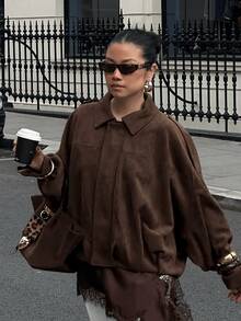 HZXVIC Women's Casual Comfortable Suede Fleece Jacket, New Autumn Collection - Coffee Brown - View 9