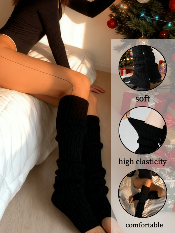 1双竖条纹针织腿套，个性亚文化Y2K风格小腿套，女士保暖腿套，纯色竖条纹保暖装饰可爱腿套，可爱甜美冬季配饰，适合春、秋、冬季穿着