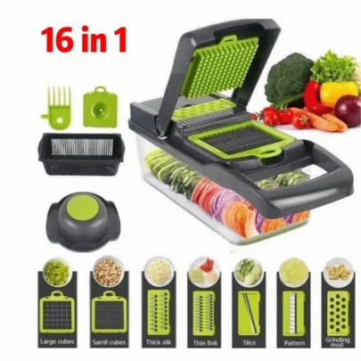 16 In 1 Vegetable Chopper, Vegetable Choppers Vegetable Cutter Mandoline Vegetables Slicer, Potato Chipper, Onion Salad Food Fruits Choppers Manual, Veg Chopper With 7 Blades, Kitchen Tools & Gadgets