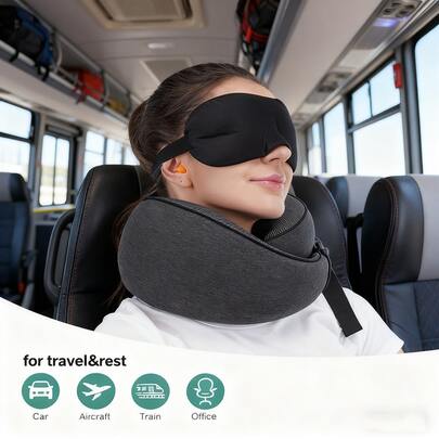 1个旅行枕，纯记忆棉颈枕 - 提供定制化的缓冲，托住颈部，缓解长时间使用时颈部肌肉的压力。