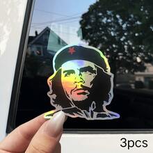 切·格瓦拉革命人乙烯基贴纸 - 卡通主题，自粘，一次性使用，哑光饰面，不对称形状，适用于塑料表面、左侧汽车保险杠和窗户贴花