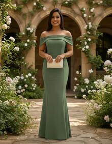 Long Party Dress With Strapless Cups For Bridesmaid Prom - 橄欖綠 - 查看 4