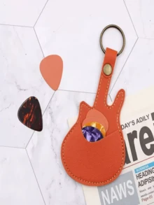 1pc Guitar Pick Holder Keychain, Personalized Guitar-Shaped Faux Leather Pick Pouch With Stitching Closure, Guitar Pick Case, Suitable For Holiday Gifts - Multicolor - View 12