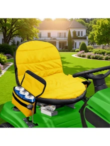 800D Heavy-Duty Oxford Fabric Yellow Universal Riding Lawn Mower Seat Cover - 1 Piece Premium Lawn Mower Seat Protector With Drink Pouch - Outdoor Protective Cushion For John Deere, Kubota, Cub Cadet, & Garden Lawn Tractors