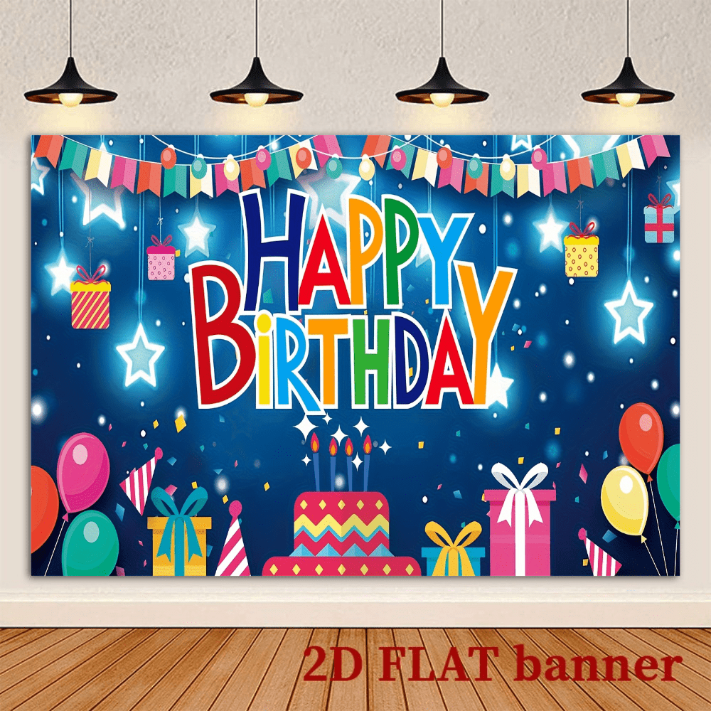2D Plane Banner, 1 Piece, Happy Birthday Background Decoration Banner, Large-Sized Colorful Glittering Star Happy Birthday Sign Banner, Birthday Party Photo Background Decoration
