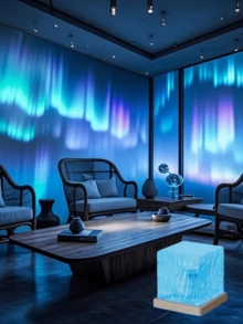 1pc 16-Color Aurora Wave Projection Night Light With Remote Control, Christmas Decor, Room Decor, Square Aurora Light, Ceiling Projector, Wave Cube Light, Suitable For Bedroom, Hallway, Bathroom, Flame Ambiance Bedside Lamp - Multicolor - View 6