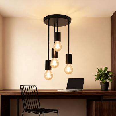 ZMH Ceiling Light Vintage Ceiling Lamp Black - 4-Flame E27 Kitchen Lamp Retro Metal Hanging Industrial Ceiling Spots For Kitchen Hallway Bedroom Living Room Bar (Without Bulb)