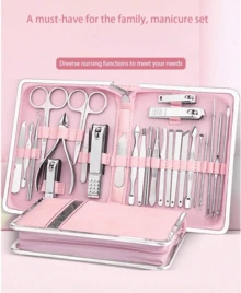 Kit De Manicura 26 En 1 Set Cortauñas De Acero Inoxidable Nail Art Tools Set Profesional De Pedicura Para Uñas De Cuero Con Estuche De Viaje Para Familiares Y Amigos Gift Color Rosa - Rosa Pálido - Ver 3