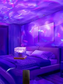 1pc 16-Color LED Night Light, Christmas Decor, Room Decor, With Remote Control - Decorative Art Wave Projection Lamp, USB Powered Electronic Light, Home, Dorm, Bedroom Decor With Purple Light, Excellent Effect