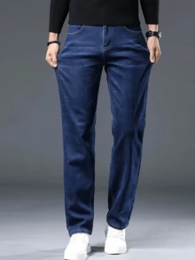 Pantalones casuales rectos regulares para hombres, jeans semi-formales chic para negocios - Azul - Ver 2