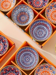 Bohemisk keramikskål, underglasyrmålad risskål, ny förtjockad keramikporslin, kan förpackas i presentask, lämplig för servering av ris, sallad, pasta, desserter, och ett idealiskt val för presenter till familj och vänner, inflyttningsfiranden. Keramiskt porslin, ugn, mikrovågsugn och diskmaskin. - Multifärgad - Visa 4