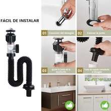CASALIVA Kit de cespol para lavabo de baño, Desagüe anti olores para fregadero, De fácil instalación, previene obstrucciones y malos olores para uso en cocina y baño - Negro - Ver 4
