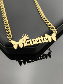 Customized Dainty Nameplate Necklace, Custom Name Stainless Steel Necklace, Personalized Nameplate, Golden Love Gold Name Necklace, 18K Gold Filled Name Necklace,Suitable For Women, Personalized Gift For Friends, Couples And Family, Special Design Birthday Gift Jewelry Gold Stylish,Fall Fashion,Vintage,Unisex,Simple,Casual,Hipster,Goth,Punk Custom,Personalized,Unique Ideal Gifts For Her Her,Boyfriend,Girlfriend,Dad,Mom,Family,Friends,Pets,Son,Daughter,Grandparents For Anniversaries,For Valentine's Day,For Mother's Day,For Birthdays,For Graduation,For Father's Day,For Weddings,For Daily Wear,For Party,For Prom - 彩色 - 查看 16