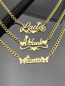 Customized Dainty Nameplate Necklace, Custom Name Stainless Steel Necklace, Personalized Nameplate, Golden Love Gold Name Necklace, 18K Gold Filled Name Necklace,Suitable For Women, Personalized Gift For Friends, Couples And Family, Special Design Birthday Gift Jewelry Gold Stylish,Fall Fashion,Vintage,Unisex,Simple,Casual,Hipster,Goth,Punk Custom,Personalized,Unique Ideal Gifts For Her Her,Boyfriend,Girlfriend,Dad,Mom,Family,Friends,Pets,Son,Daughter,Grandparents For Anniversaries,For Valentine's Day,For Mother's Day,For Birthdays,For Graduation,For Father's Day,For Weddings,For Daily Wear,For Party,For Prom - 彩色 - 查看 3