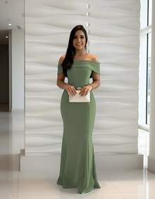 Long Party Dress With Strapless Cups For Bridesmaid Prom - 橄欖綠 - 查看 2