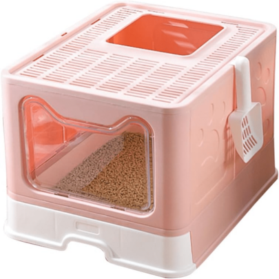 Foldable Cat Litter Box With Lid, Enclosed TopEntry SplashProof Portable Litter Box With Drawer Design And Sco...